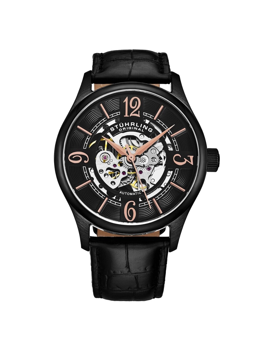 Stuhrling Original Men's Delphi Skeletonized Automatic Leather Strap Watch